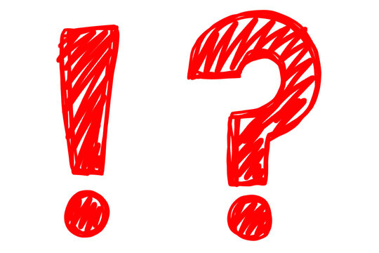 Hand drawn solid red exclamation and question mark punctuation symbol icon set