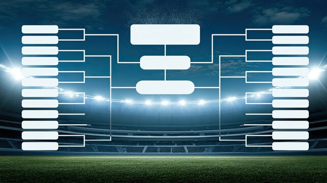 A sports tournament bracket unfolds on a stadium field