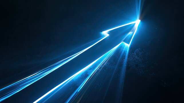 Bright blue arrow light beams streak through dark space