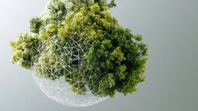 Organic growth encapsulated within a digital, geometric sphere
