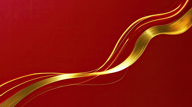 Gilded ribbons flow across a crimson background in a dynamic wave
