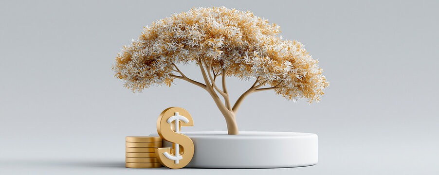 A compelling magazine cover photo showing the long-term wealth-building potential of index funds, using an image of a growing tree with dollar signs as leaves, symbolizing steady growth.