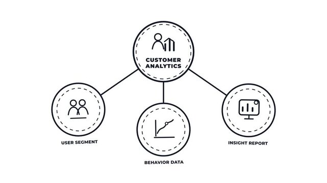 Customer analytics diagram concept with line icons animation. User segment. Behavior data. Insight report. Motion graphics