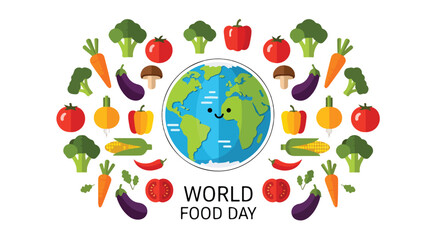 Colorful cartoon globe surrounded by vibrant vegetables © Franky