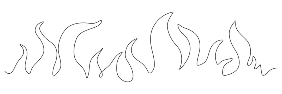 Single continuous line as an illustration of fire flame silhouette. One editable line of fireplace. Vector illustration
