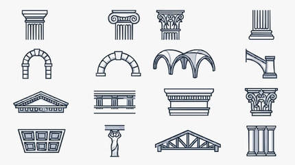 Sleek Monochromatic Line Art Collection of Classic Architectural Elements and Structures in Black and White © Vita