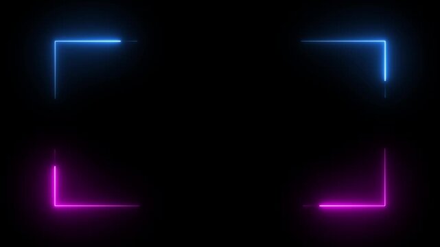 Glowing neon light frame on black background. with made of two moving neon lights. Abstract neon light animation. wall neon gradient live. colorful template frame, vector illustration,