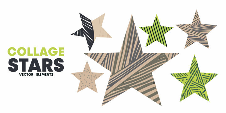 Collage stars vector illustration with varied patterns and neutral tones