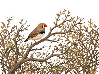 Fototapeta premium A detailed illustration of a zebra finch perched on a delicate tree branch.