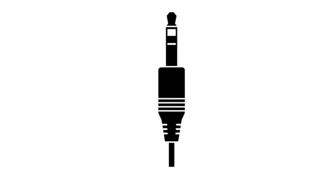 Minimal black silhouette icon, simple flat vector, bold black shape, no gradients, no shading vector illustration of a 35mm audio jack connector on a, flat icon style