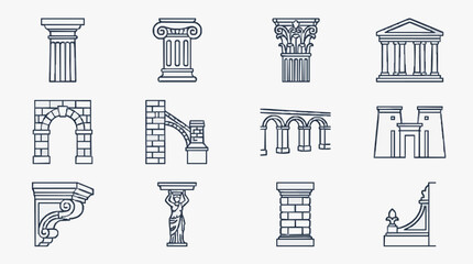 Sleek Black and White Line Art Collection of Classic Architectural Elements and Columns for Designers and Developers © Amit