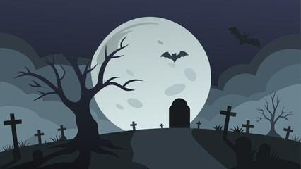 Halloween graveyard scene with full moon and bats © Devili