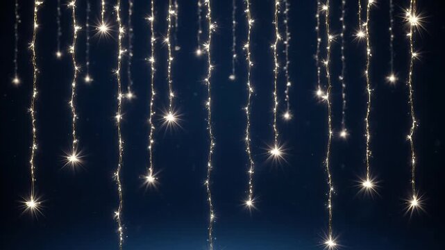 Hanging Fairy Lights Glowing in Dark Background Video Overlay