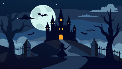 Halloween castle scene with full moon © Devili