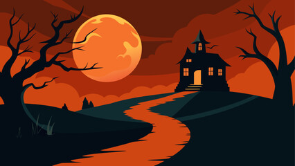 Halloween haunted house with full moon © Devili