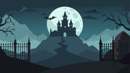 Pixel art haunted castle under full moon © Devili