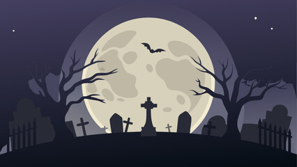 Halloween night scene with full moon and bats © Devili