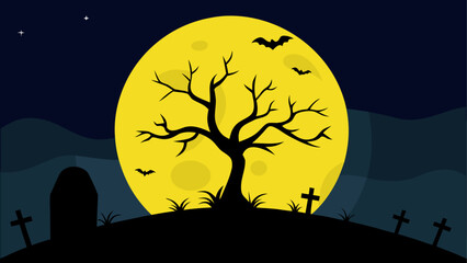 Halloween night scene with full moon and bats © Devili