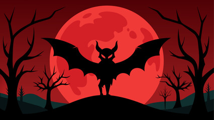 Bat flying in front of a full moon on a spooky night © Devili