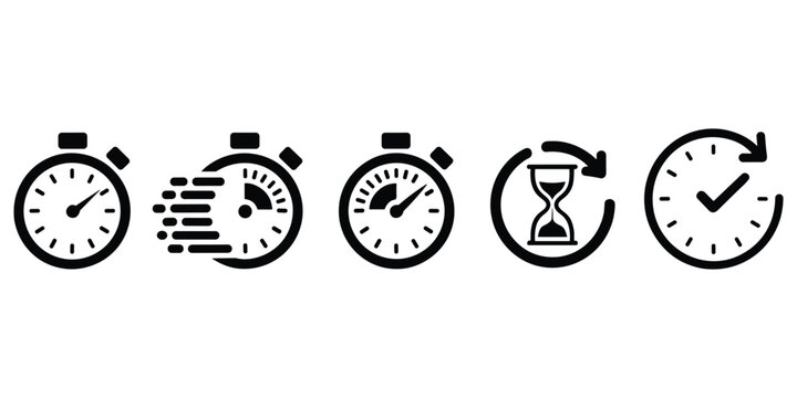 Collection of timer and clock icons featuring various time measurement and duration concepts now
