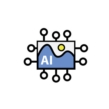 AI Processor Chip Icon Vector. Artificial Intelligence Digital Circuit Logo Symbol