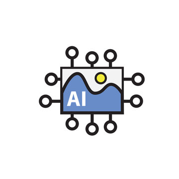 AI Processor Chip Icon Vector. Artificial Intelligence Digital Circuit Logo Symbol