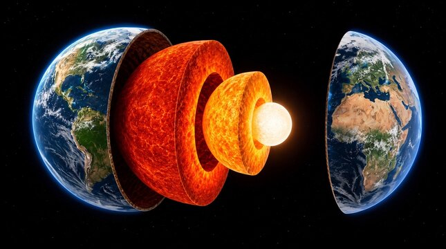 Cross Section of Earth Showing Internal Layers and Molten Core