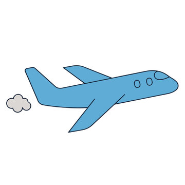 Blue jet airplane flat vector illustration