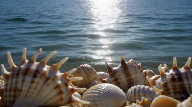Beautiful Seashells on Sunlit Shore 4K Generative AI