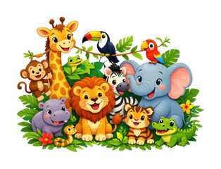 Naklejka premium PNG Colorful jungle animals illustration