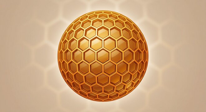 Golden honeycomb sphere hexagonal pattern with honeycomb hexagonal structure geometry abstract background precision metallic technology conceptual shimmering construction symmetrical