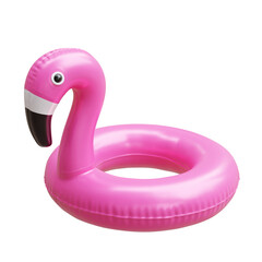 Pink inflatable flamingo pool float toy isolated on white, transparent, summer vacation swimming © Rawf8