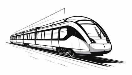 Modern Train Traveling on Railroad Tracks. © bisa
