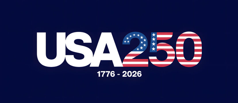 U s a 250 with american flag and dates 1776 2026 isolated on a transparent background