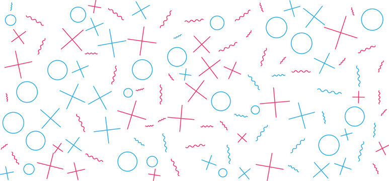Abstract pattern with blue circles and red cross shapes isolated on transparent background