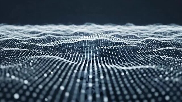 Abstract digital wave pattern flowing over a dark circuit board background