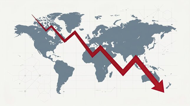 Global Economy Faces Downward Trend with Declining Graph on World Map