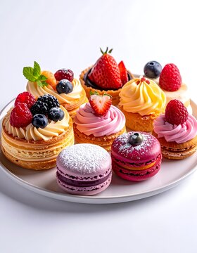 A plate of assorted desserts with berries
