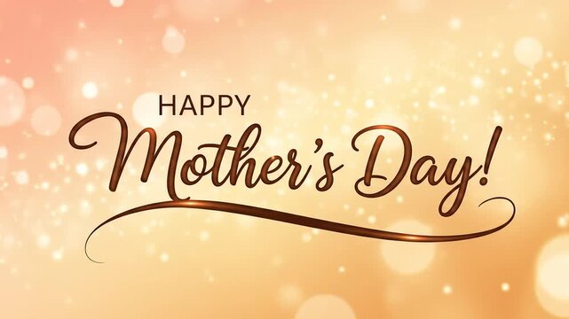 Happy Mother's Day text on golden bokeh background with sparkling lights.
