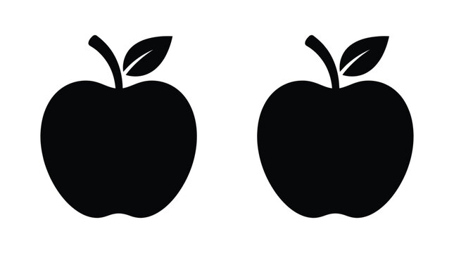 Two black apple silhouettes with leaves on a white background silhouette