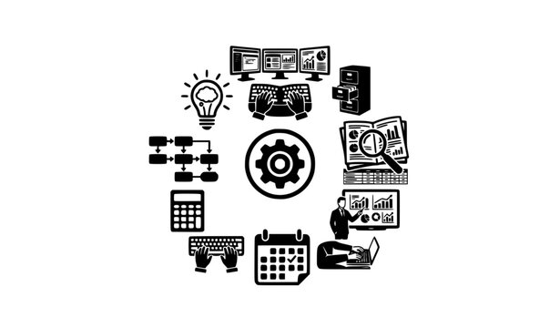 Desktop spreadsheet icon arrangement black and white vector