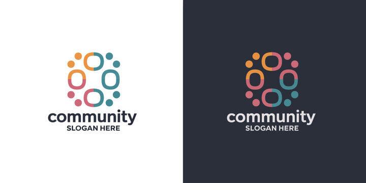 Colorful circular with community text on white and dark backgrounds circles orange