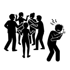 Group social exclusion and loneliness concept silhouette illustration
