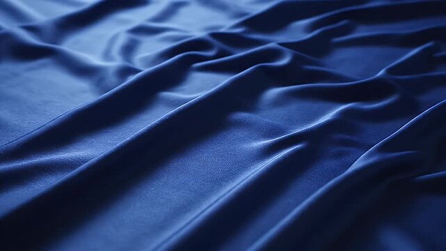 Abstract Blue Fabric Waves and Folds Moving Slowly, Smooth Silk Material Texture Background.