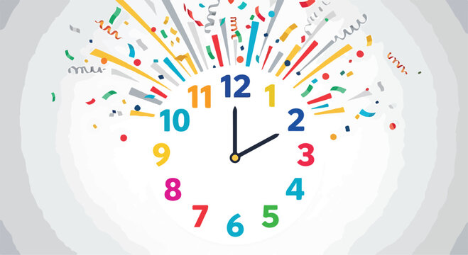 Colorful clock with confetti