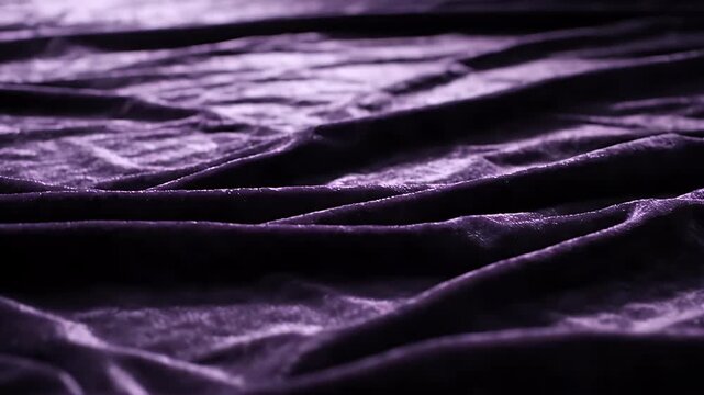 Close-up of luxurious purple velvet fabric with elegant folds and soft texture.
