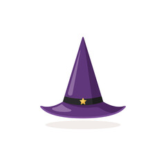 Fototapeta premium Purple witch hat with gold star for halloween celebration isolated on white background, for holiday party, decoration projects