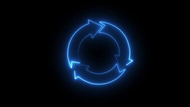 Neon Recycling Icon Around Glowing Earth Animation Global Ecology blue Energy Sustainable Future 4K video..