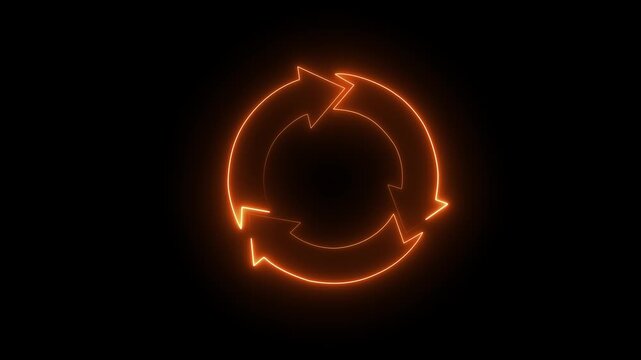 Neon Recycling Icon Around Glowing Earth Animation Global Ecology golden Energy Sustainable Future 4K video.