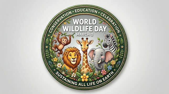 Colorful world wildlife day celebration logo with animals and plants illustration design